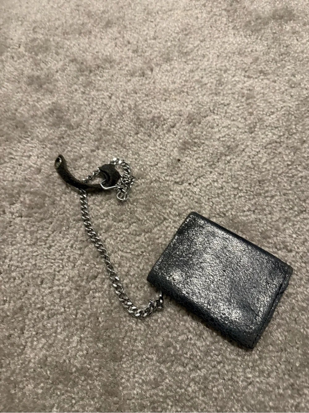 Black Leather Chain Bifold Wallet with Silver Hardware